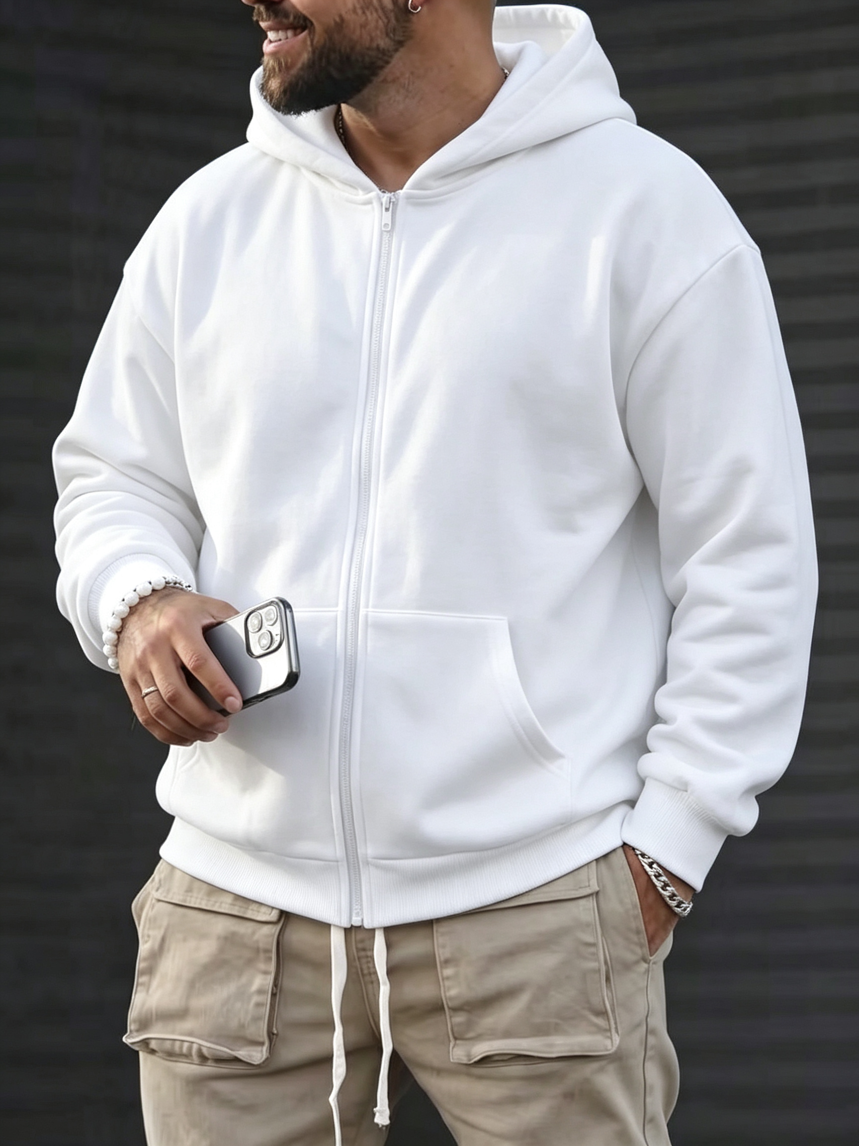 Plain White Zip-Up Hoodie Jacket