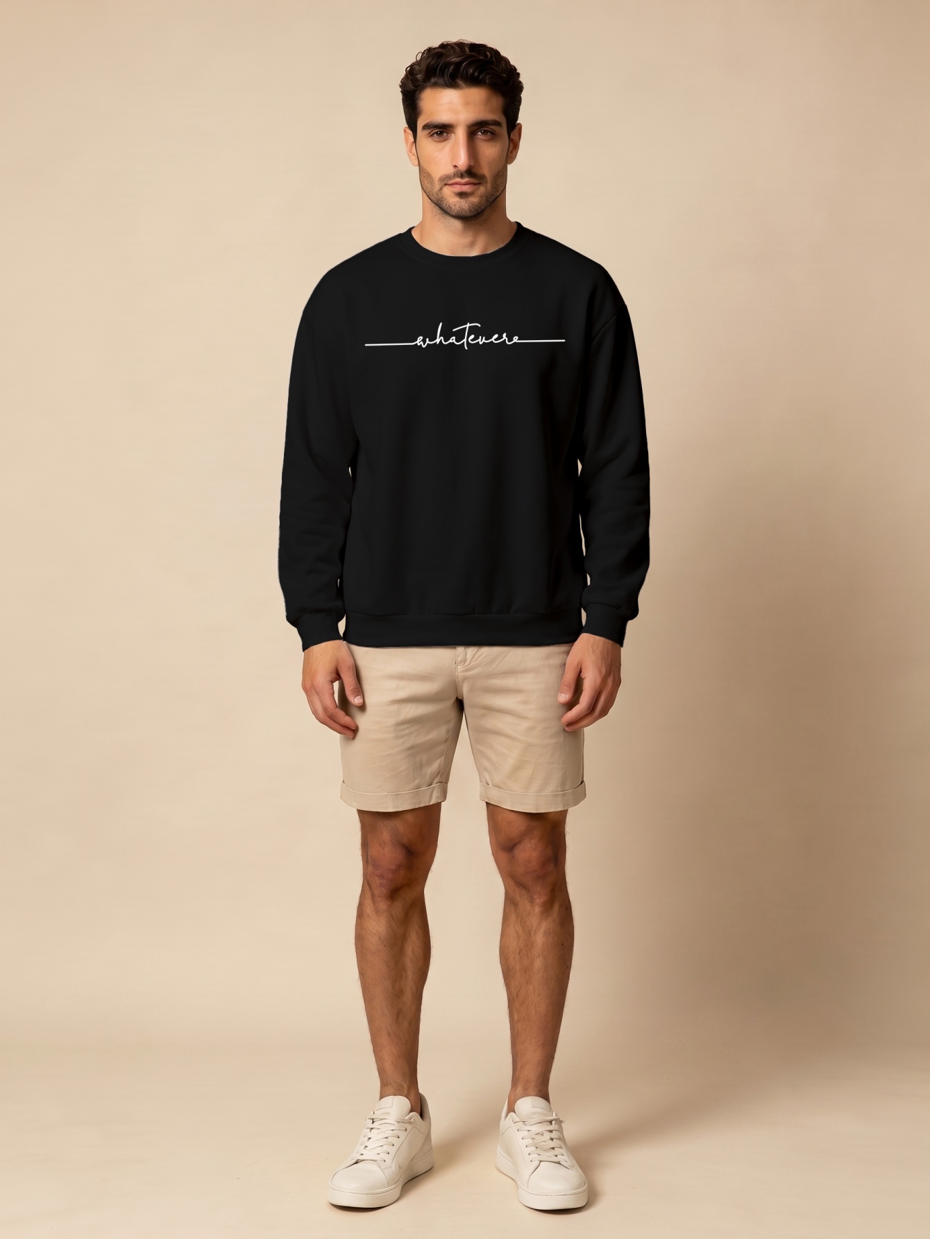Black Pullover Crew Neck Sweatshirt with Whatever Print