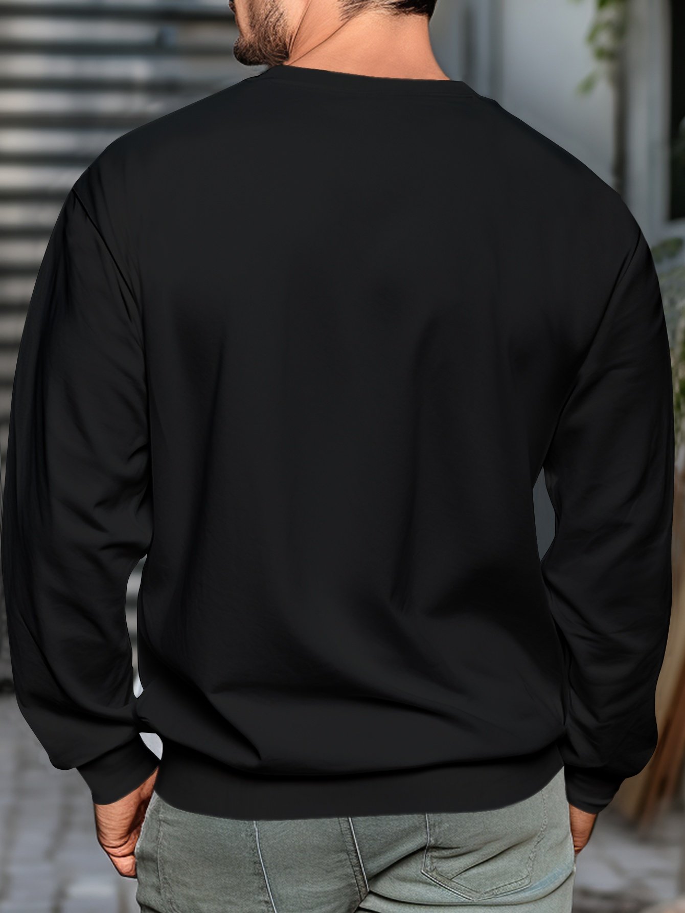 Black Pullover Crew Neck Sweatshirt with Whatever Print
