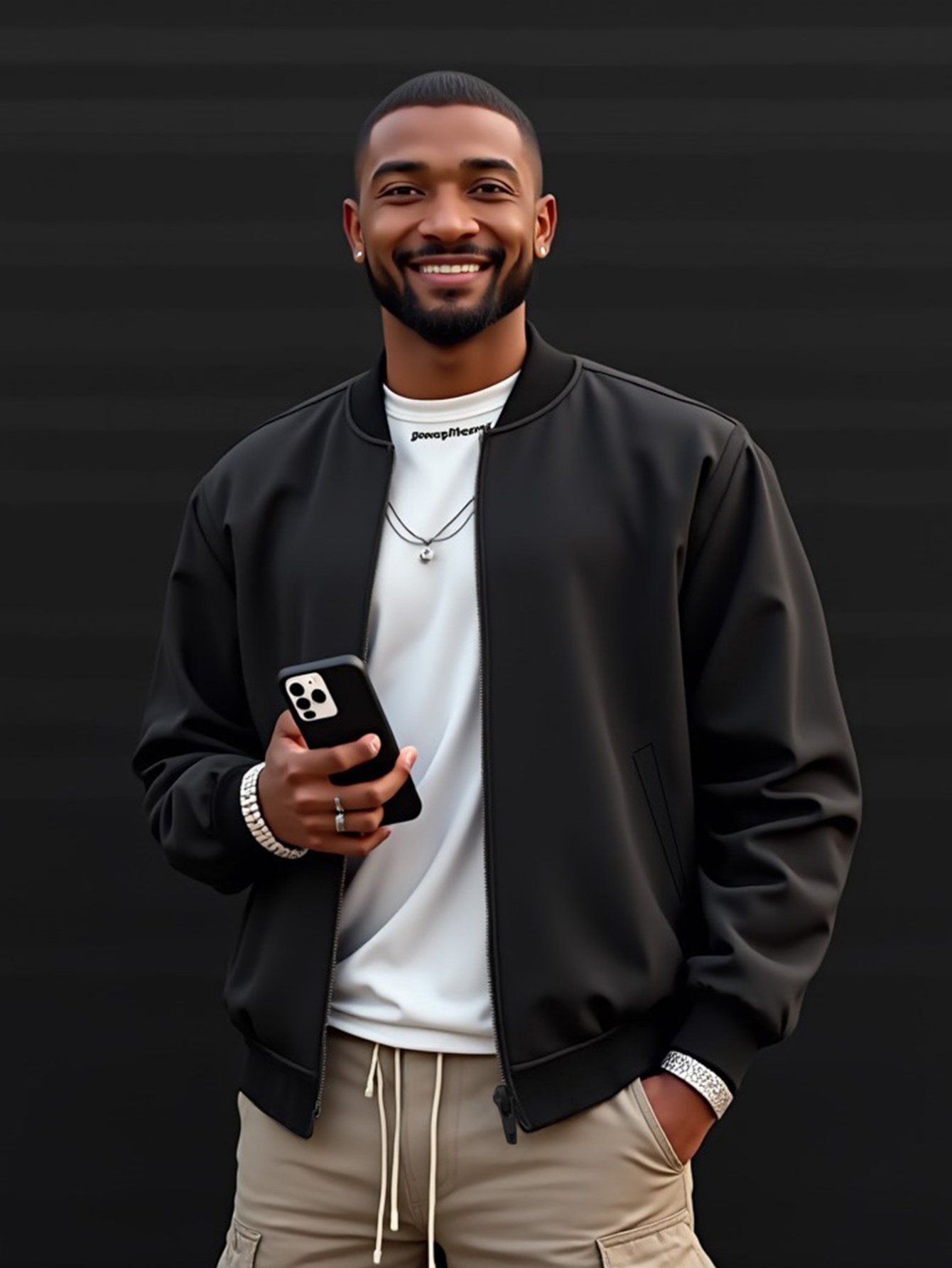 Black Solid Zip-Up Bomber Jacket