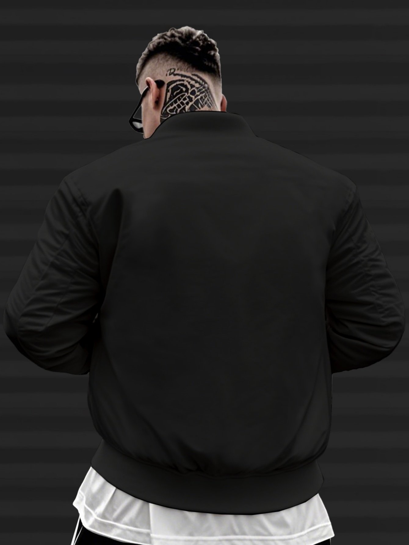 Black Solid Zip-Up Bomber Jacket