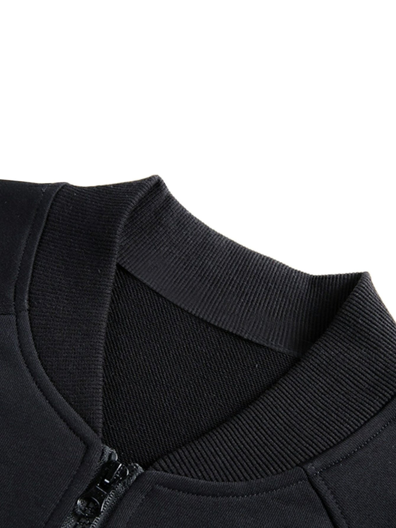 Black Solid Zip-Up Bomber Jacket