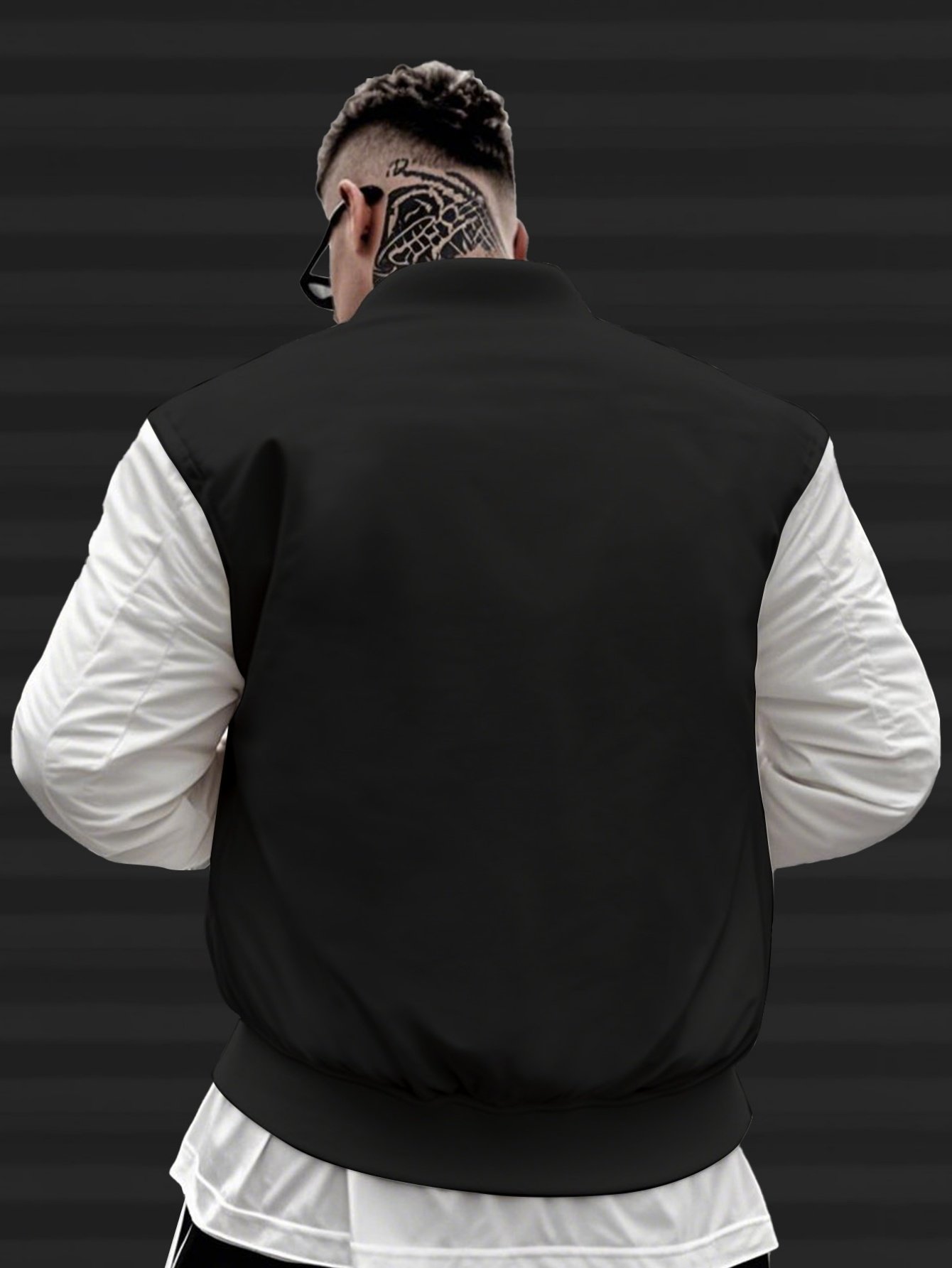 Black Cotrast Sleeves Zip-Up Bomber Jacket