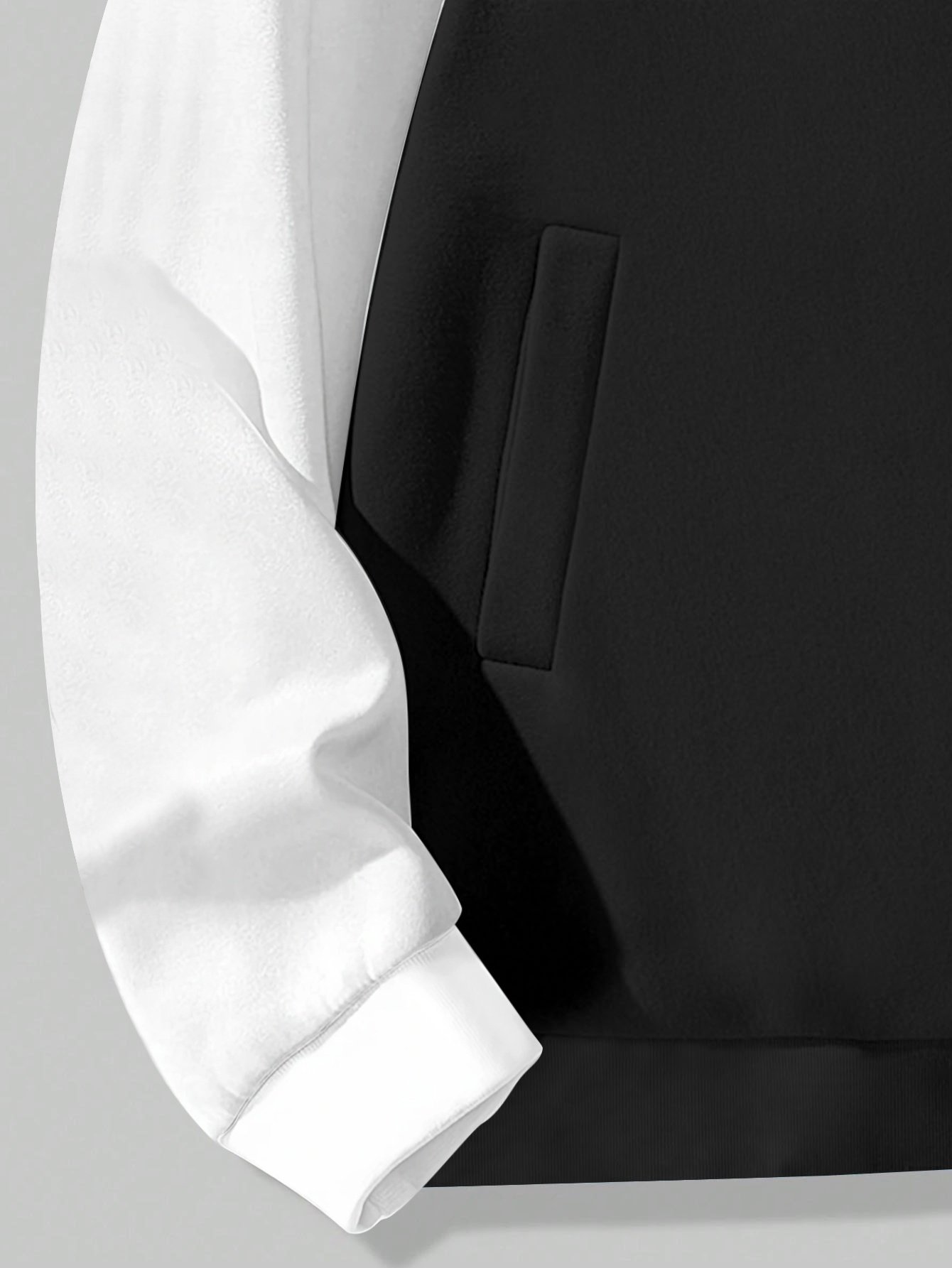 Black Cotrast Sleeves Zip-Up Bomber Jacket