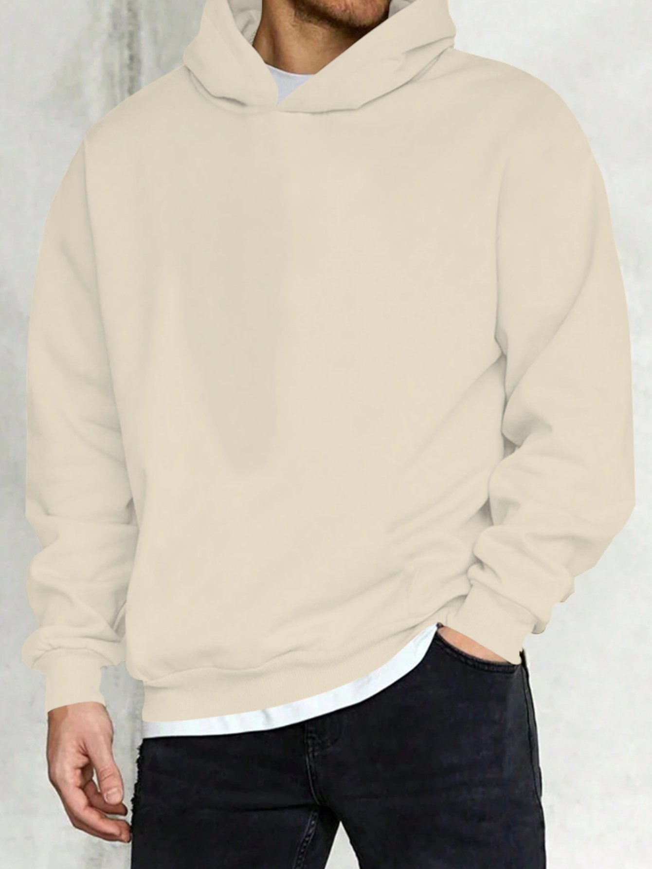 Beige Graphic Pullover Hoodie