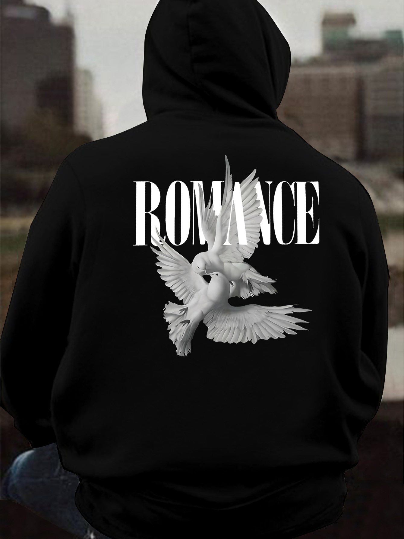 Black Pullover Hoodie with Print