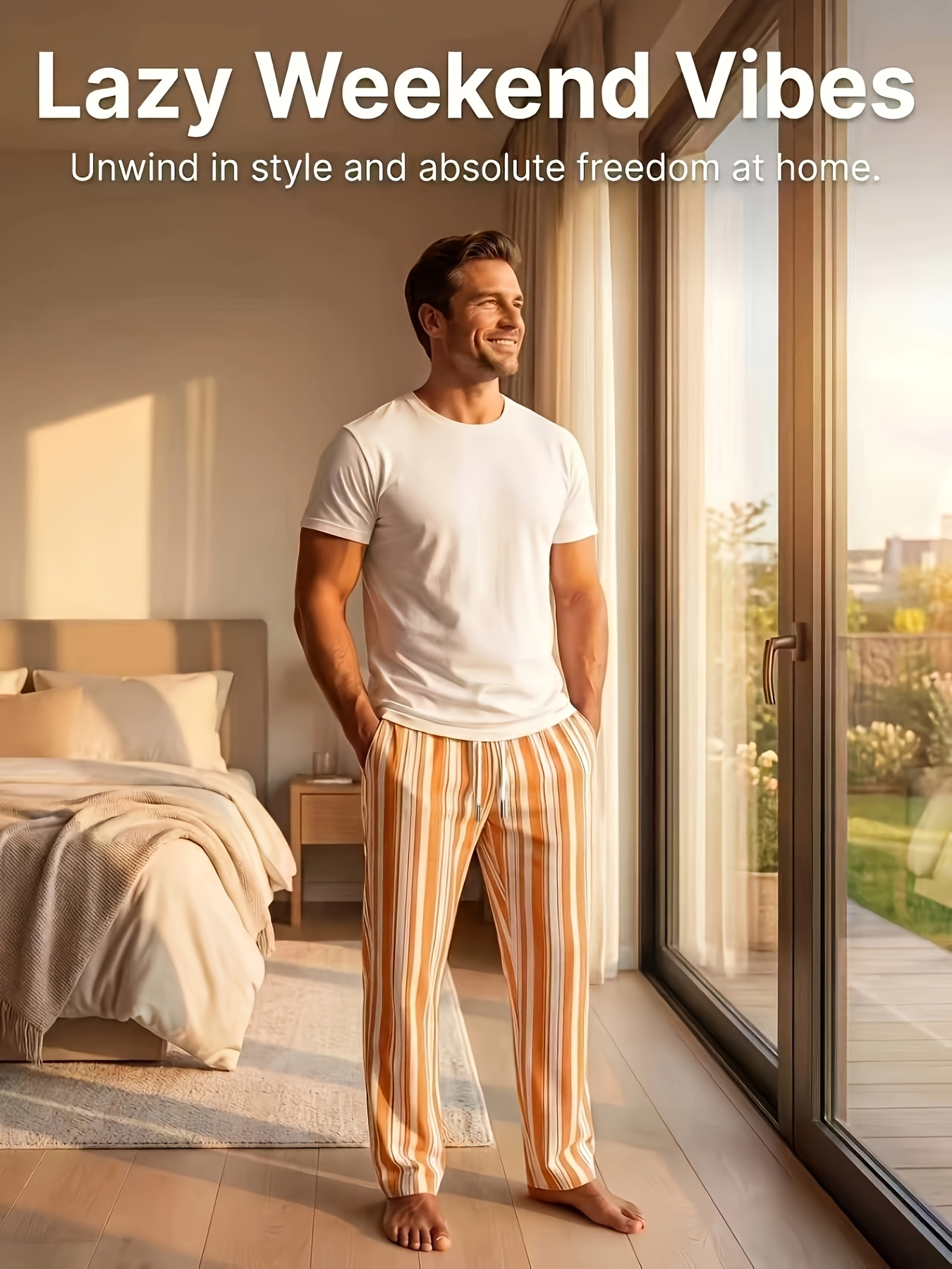 Men Striped Drawstring Casual Trousers