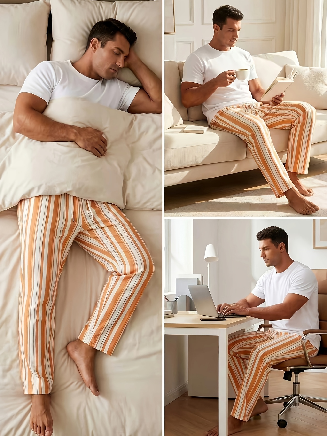 Men Striped Drawstring Casual Trousers