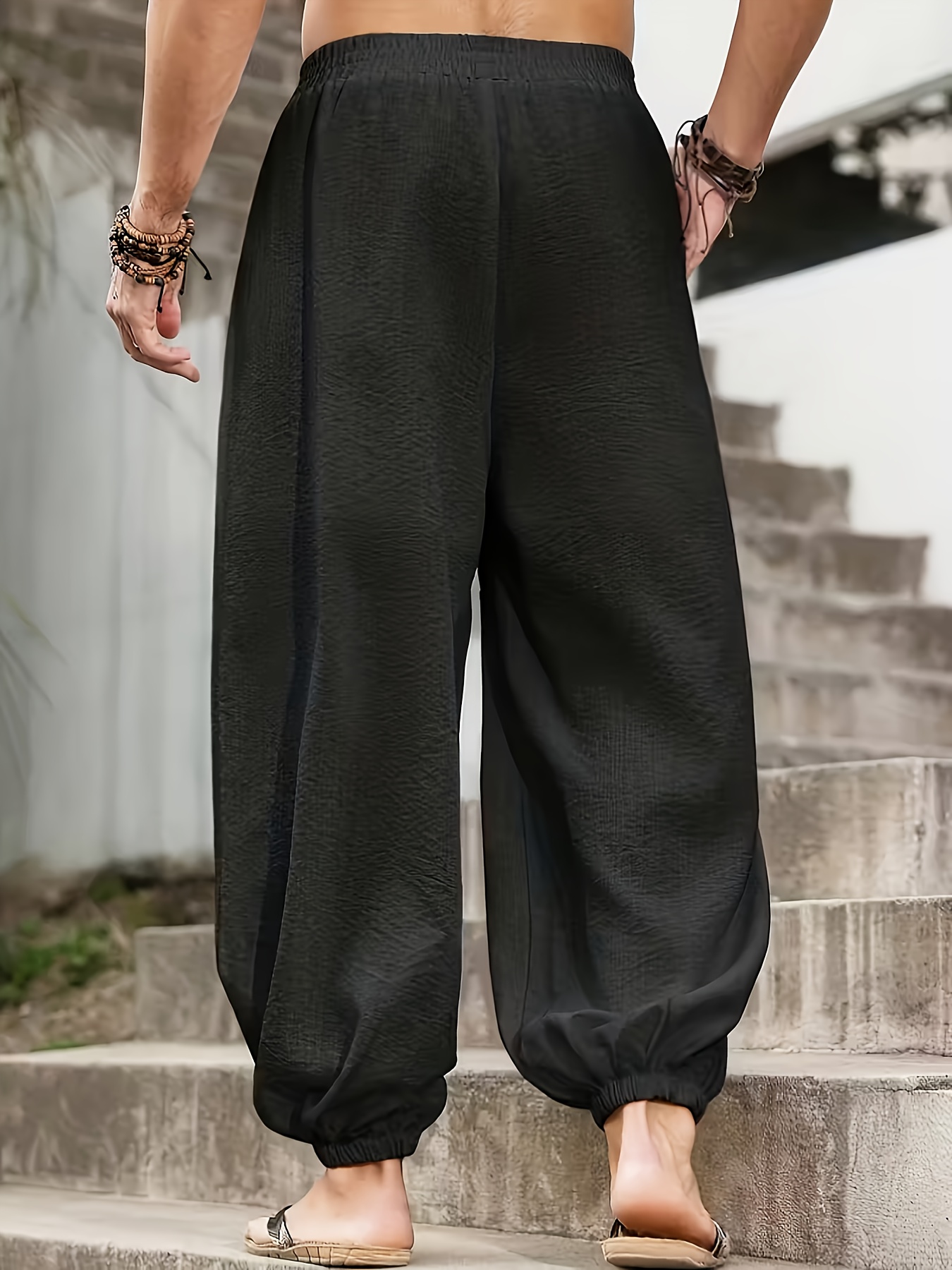 Men Black Harem Trousers with Tie Waist