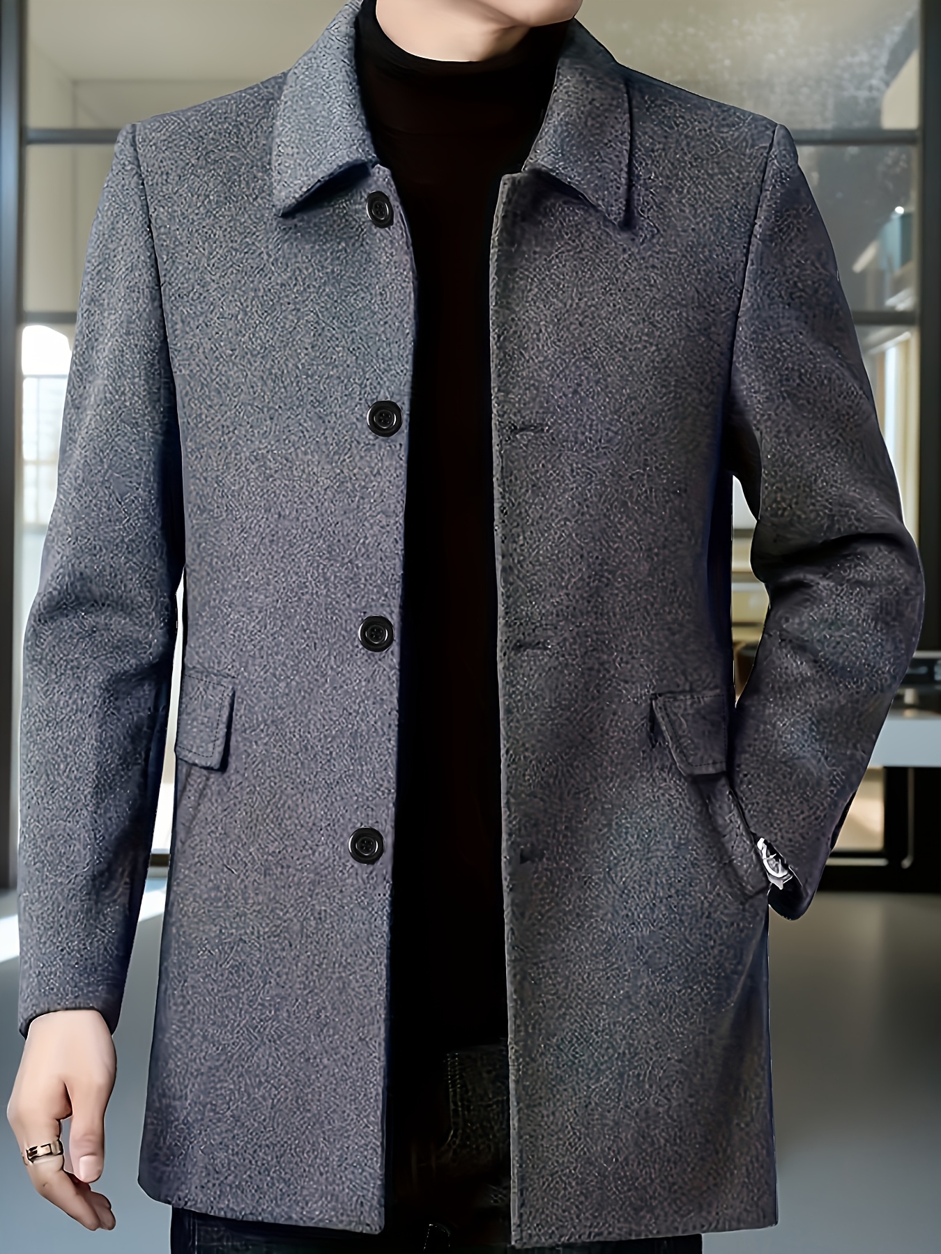 Men Grey Woven Regular Fit Single Breasted Coat