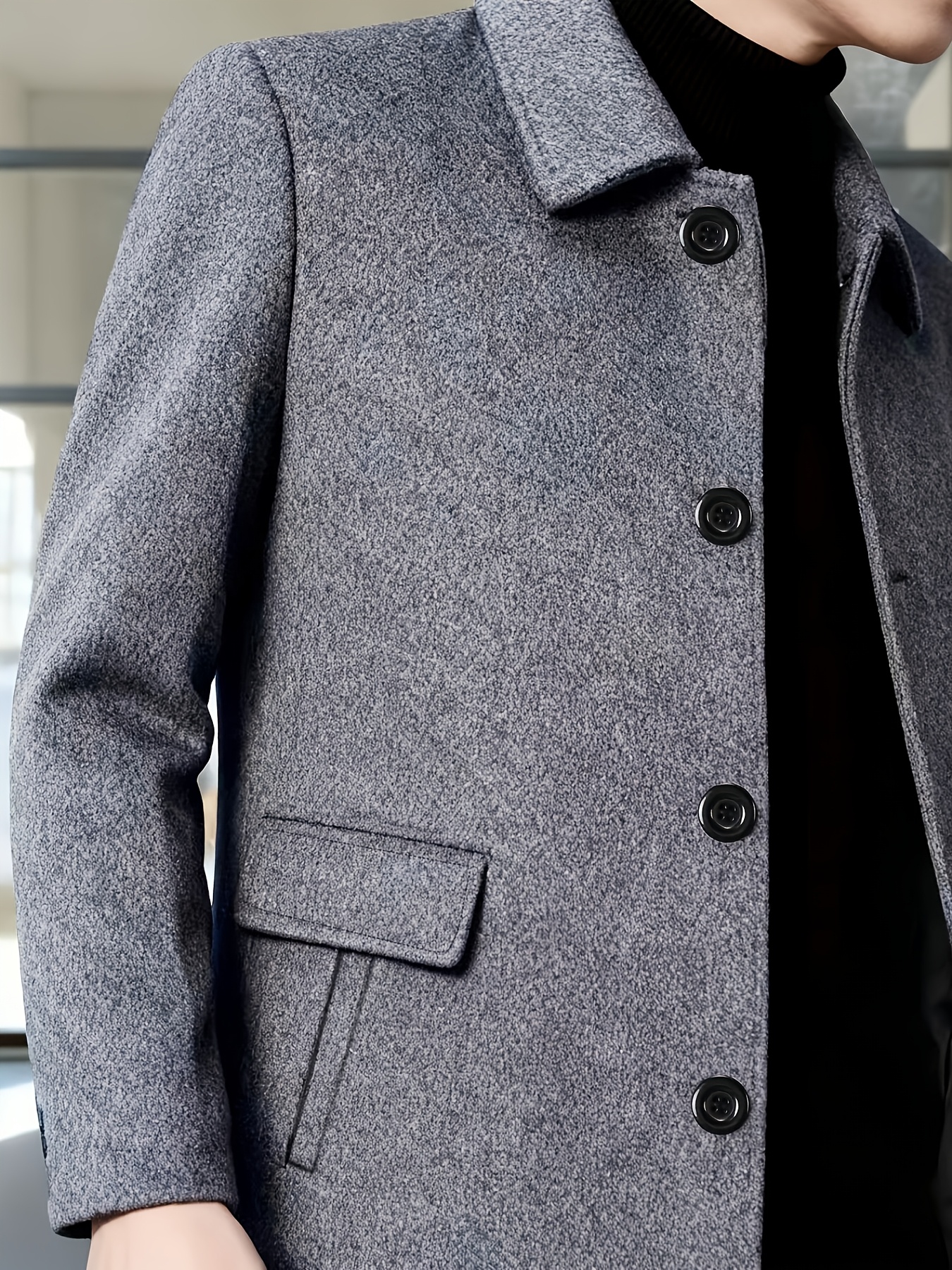 Men Grey Woven Regular Fit Single Breasted Coat