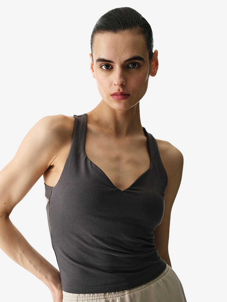 Cotton Modal Blend Twisted Back Khaki Tank Top