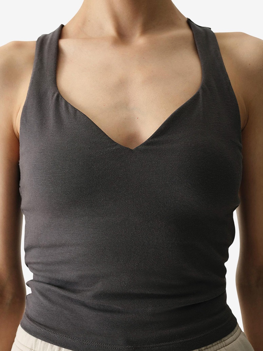 Cotton Modal Blend Twisted Back Khaki Tank Top