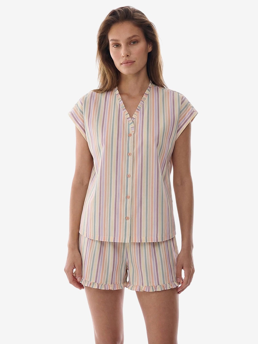 Sweet Day Striped Short Sleeve Shirt and Shorts Set