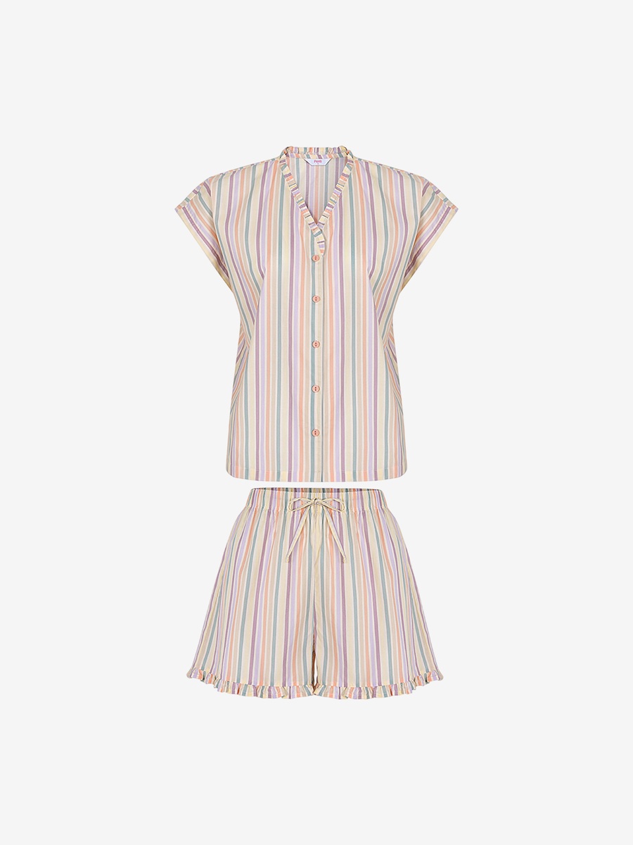 Sweet Day Striped Short Sleeve Shirt and Shorts Set