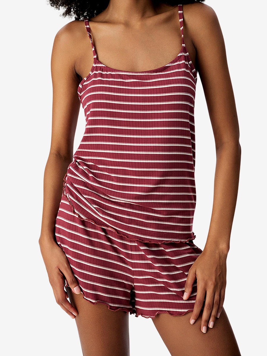 Maroon Striped Cami and Shorts Bordeaux Set
