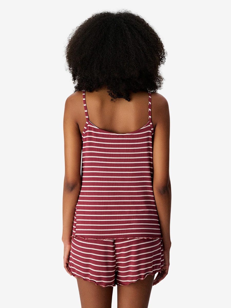 Maroon Striped Cami and Shorts Bordeaux Set