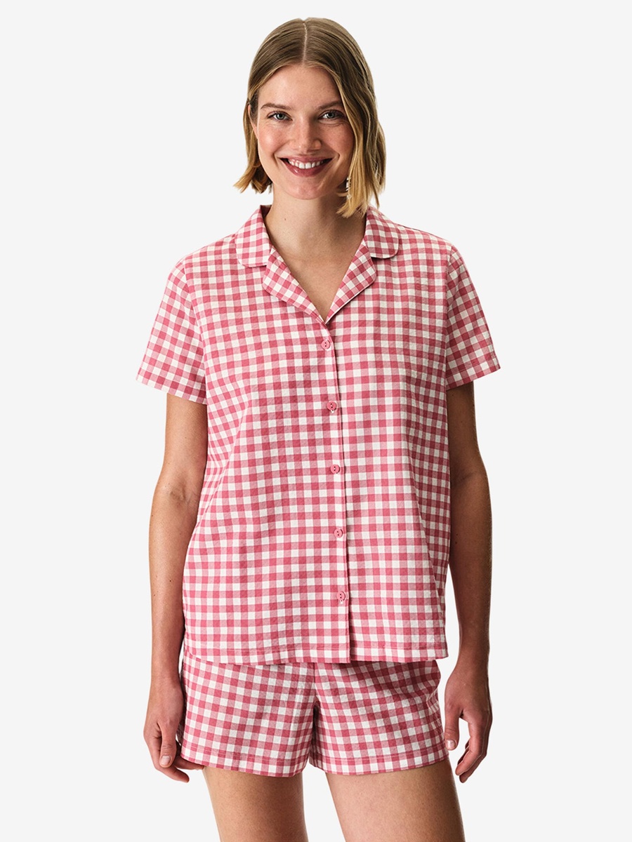 Pink Gingham Short Sleeve Shirt and Shorts Set