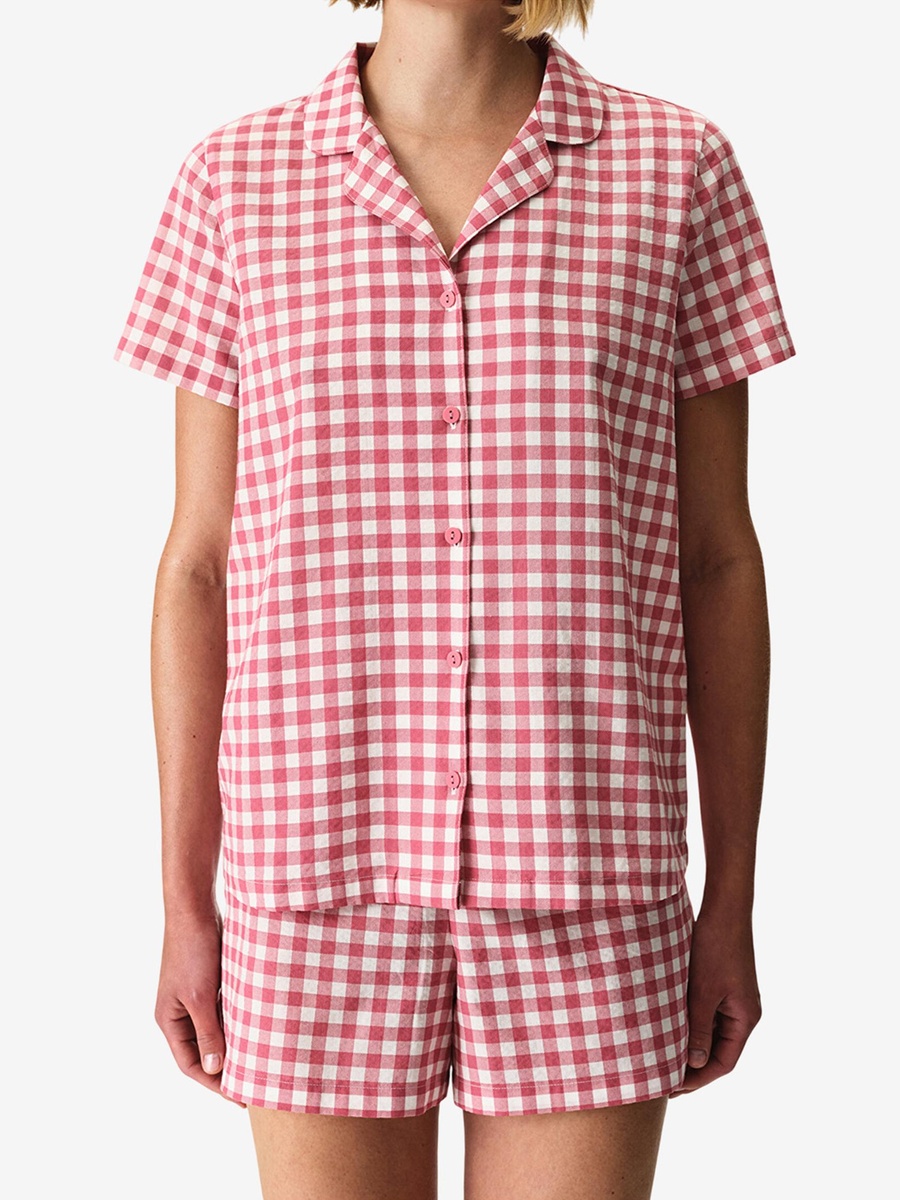 Pink Gingham Short Sleeve Shirt and Shorts Set