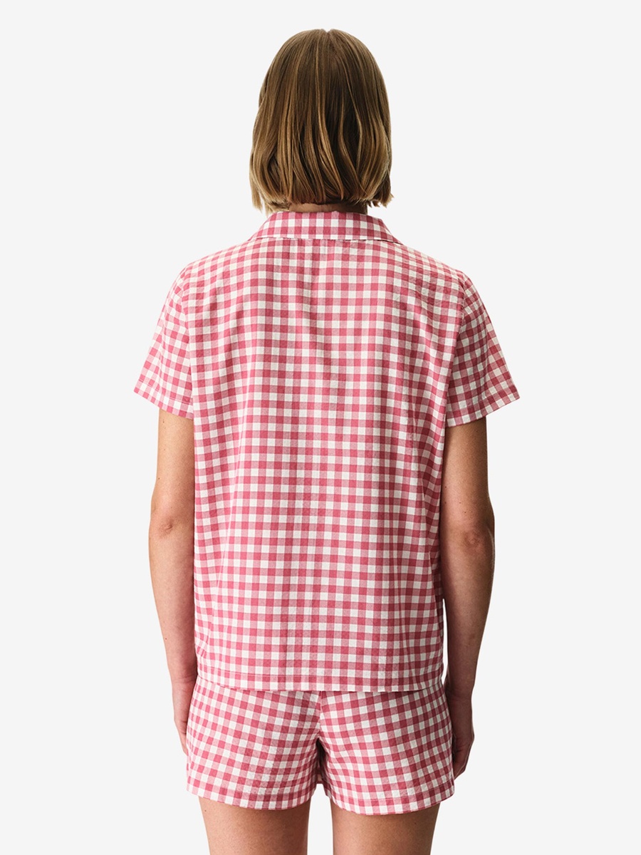 Pink Gingham Short Sleeve Shirt and Shorts Set