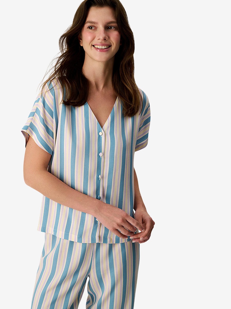 Ella Striped Short Sleeve Shirt and Pyjama Set