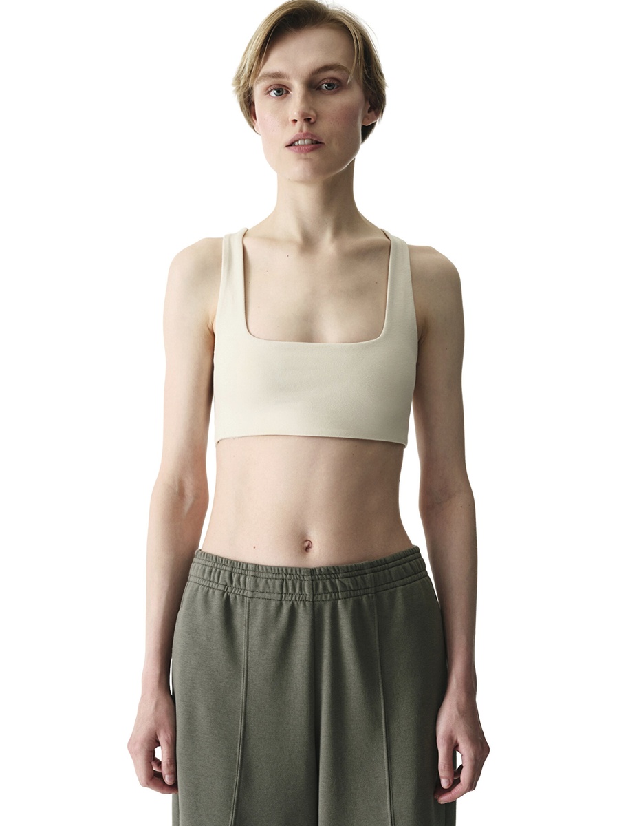 Beige Cotton Modal Sports Blend Twisted Back Bra