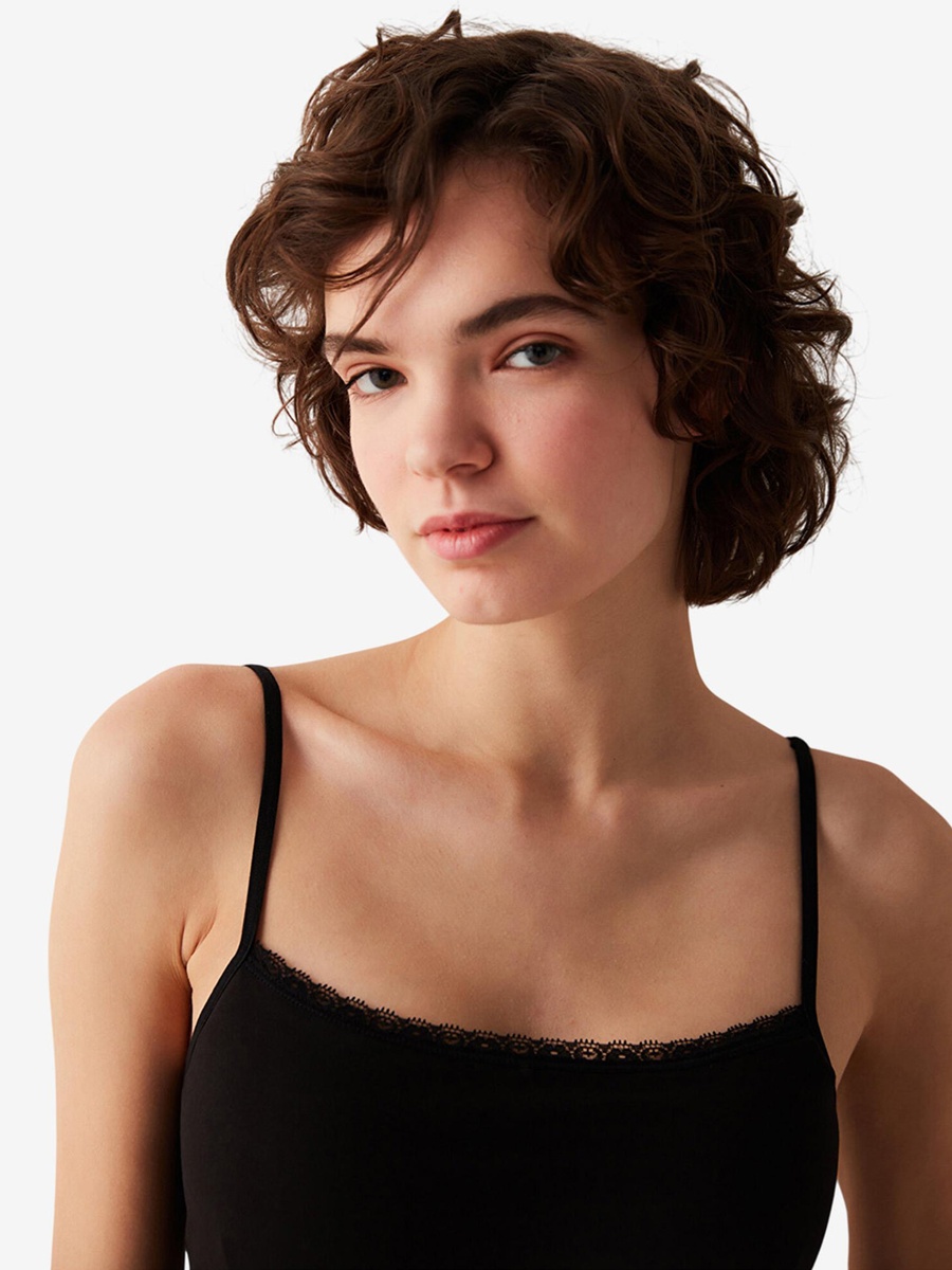 Black Cotton Basic Camisole