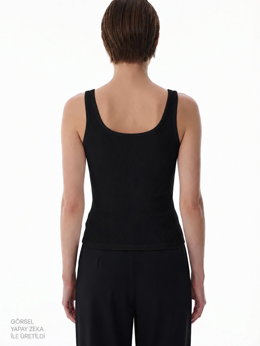 Seamless Square Neck Black Tank Top
