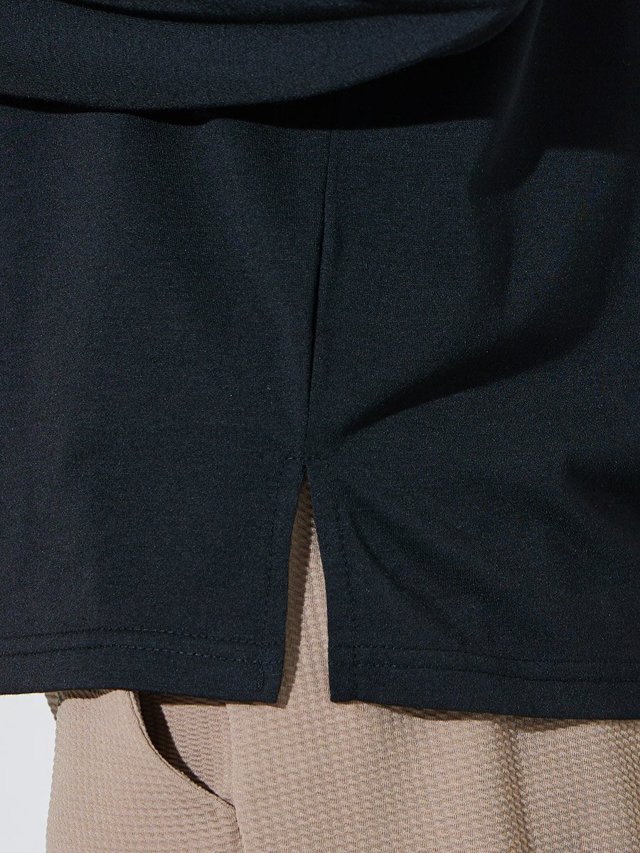 Black Solid Side Slit Long Sleeves Regular Fit T-Shirt
