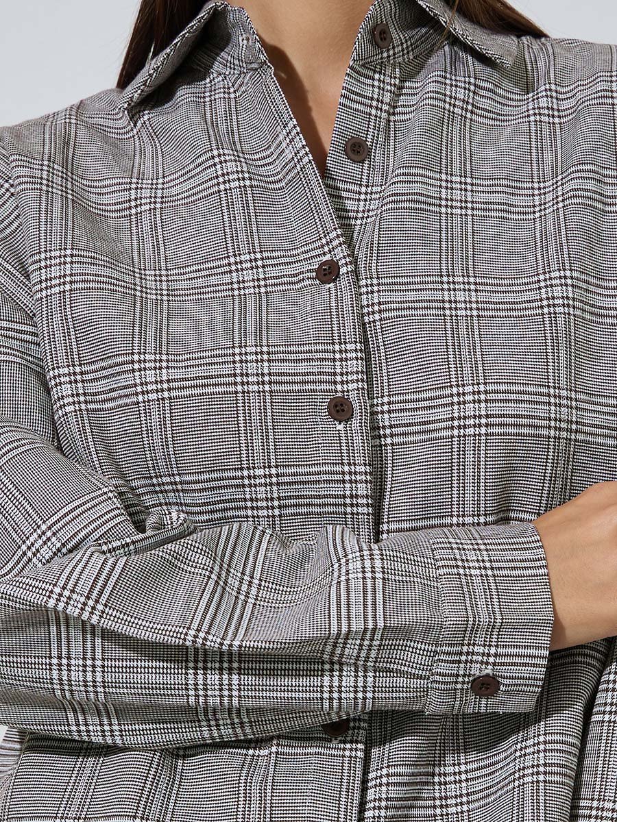 Multi-Color Checked Button-Up Shirt and Wide leg Trousers Set