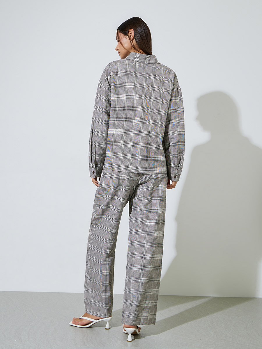 Multi-Color Checked Button-Up Shirt and Wide leg Trousers Set