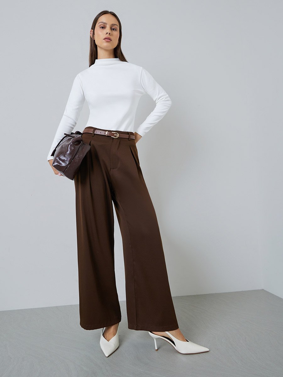 White Long Sleeve Mock Neck Knit Top