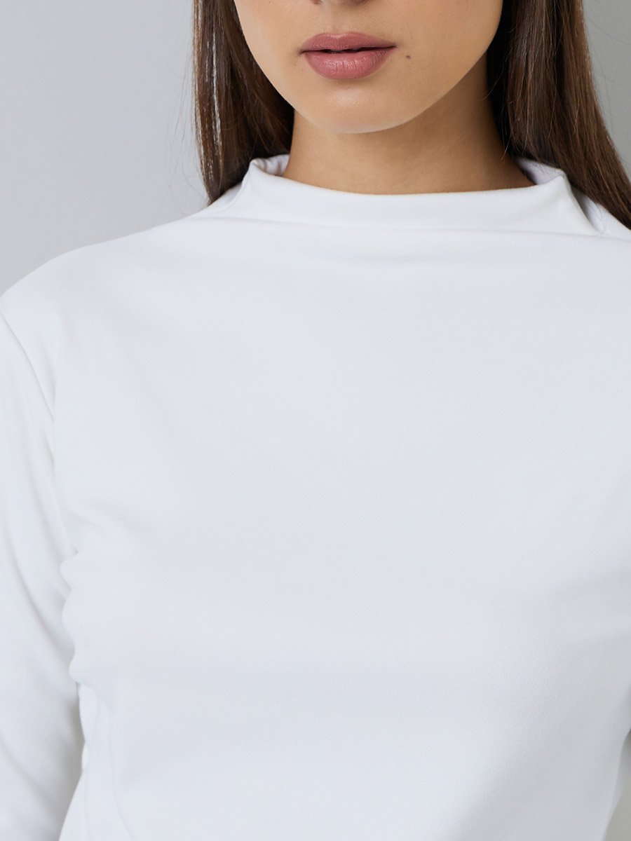 White Long Sleeve Mock Neck Knit Top