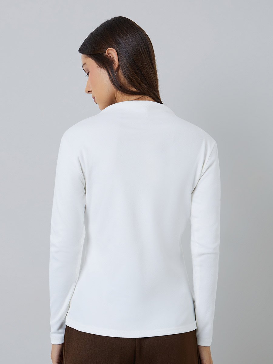 White Long Sleeve Mock Neck Knit Top