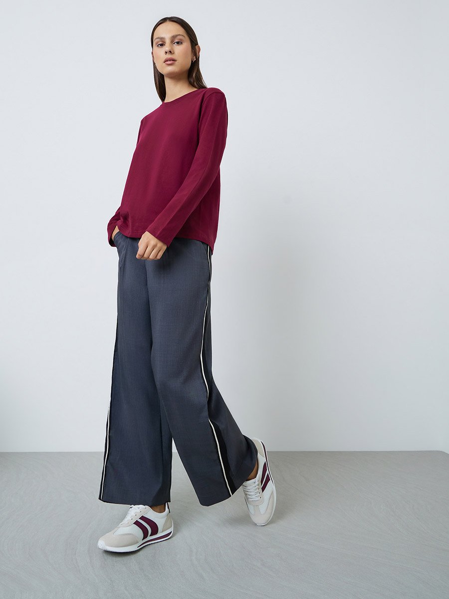 Burgundy Relaxed Fit Long Sleeve T-Shirt