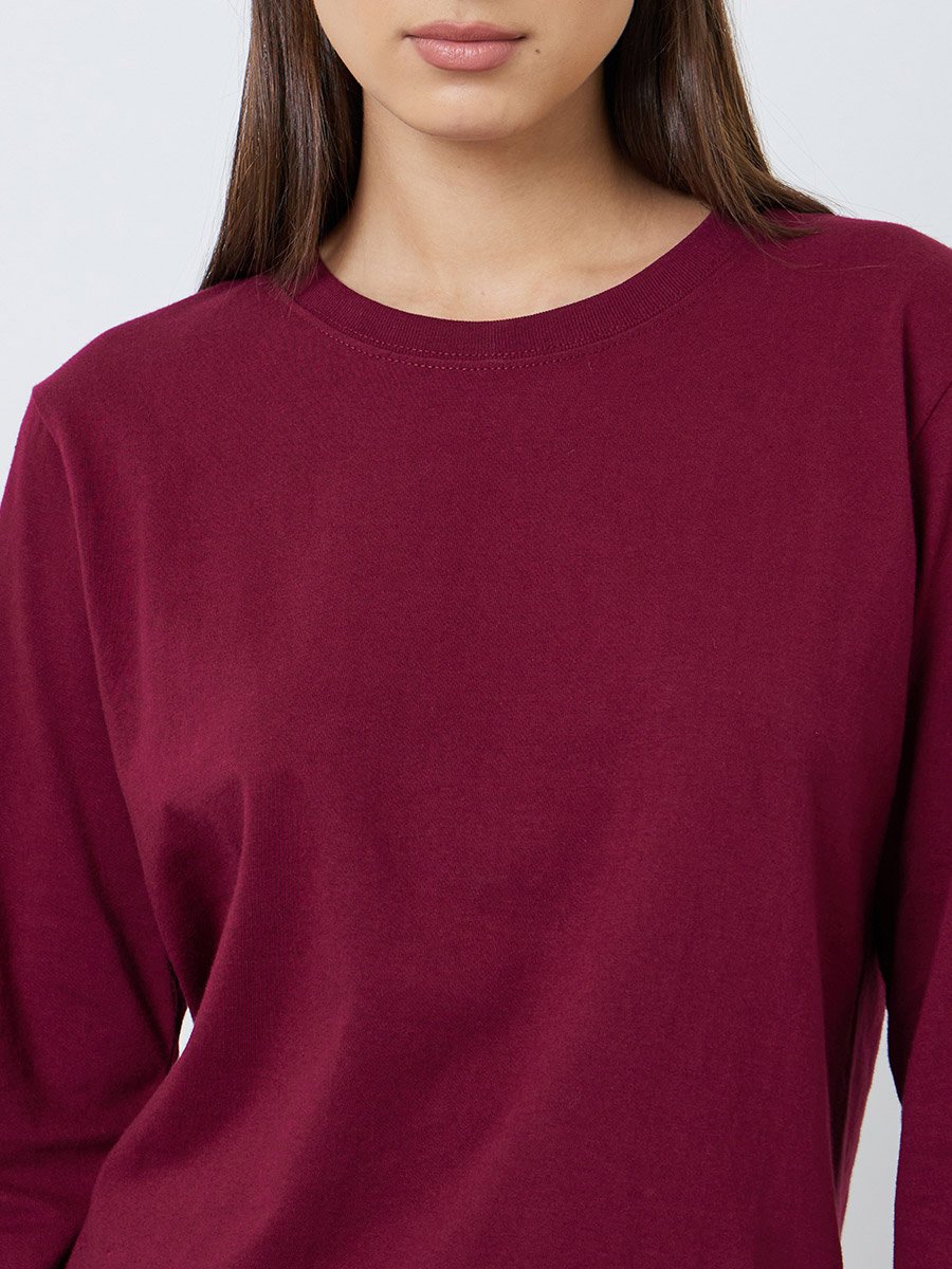 Burgundy Relaxed Fit Long Sleeve T-Shirt