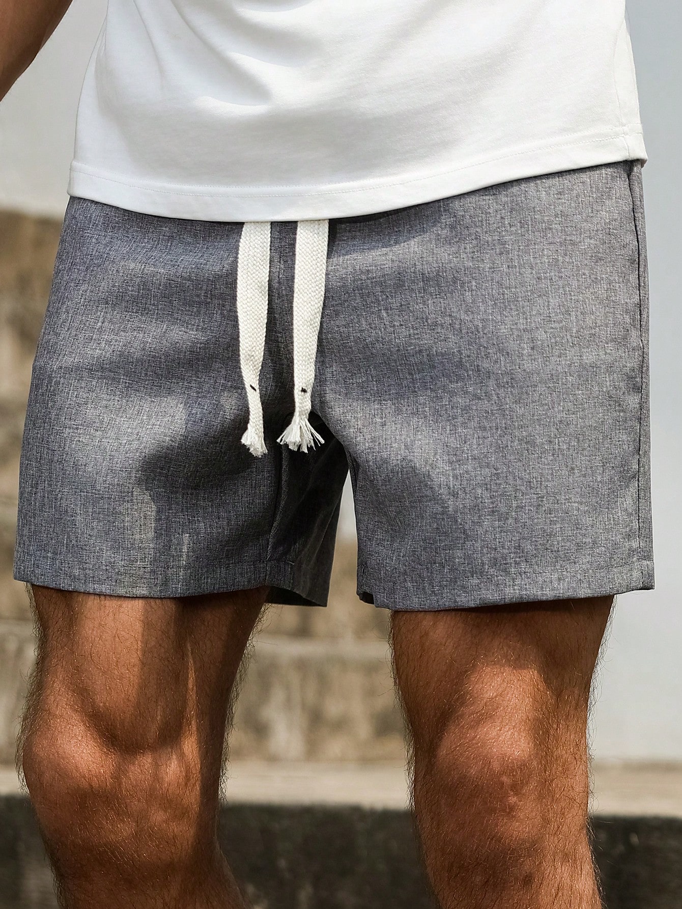 Grey Solid Drawstring Shorts
