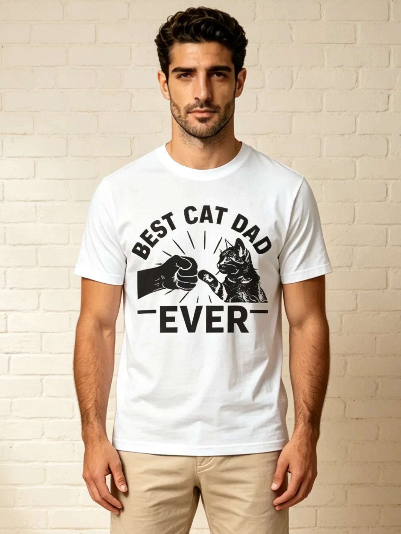White Best Cat Dad Ever Graphic Regular T-Shirt