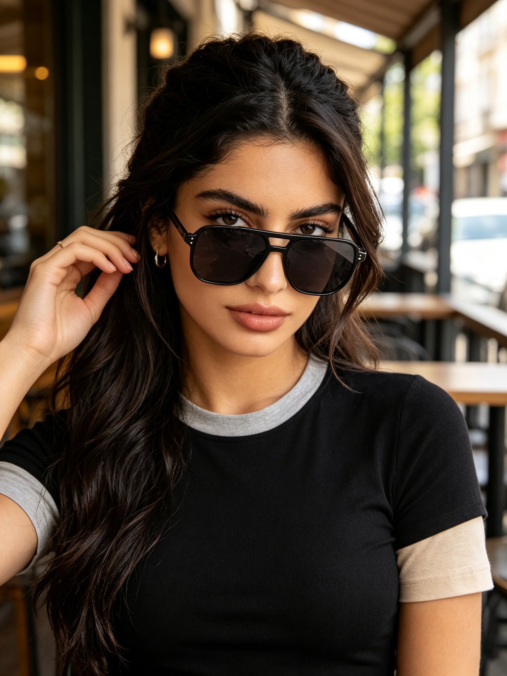 Black Double Bridge Aviator Sunglasses