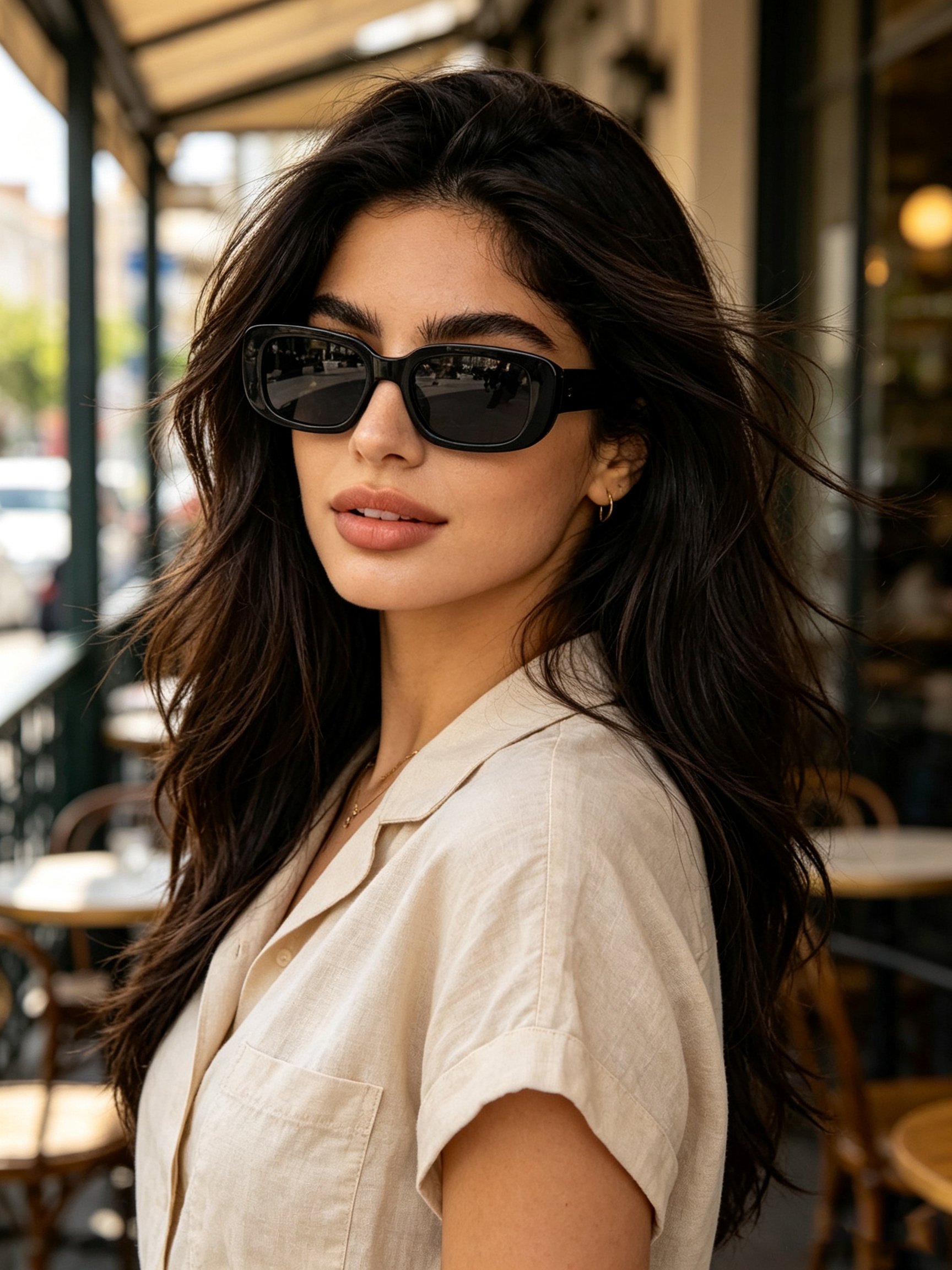 Women Rectangle Black Sunglasses