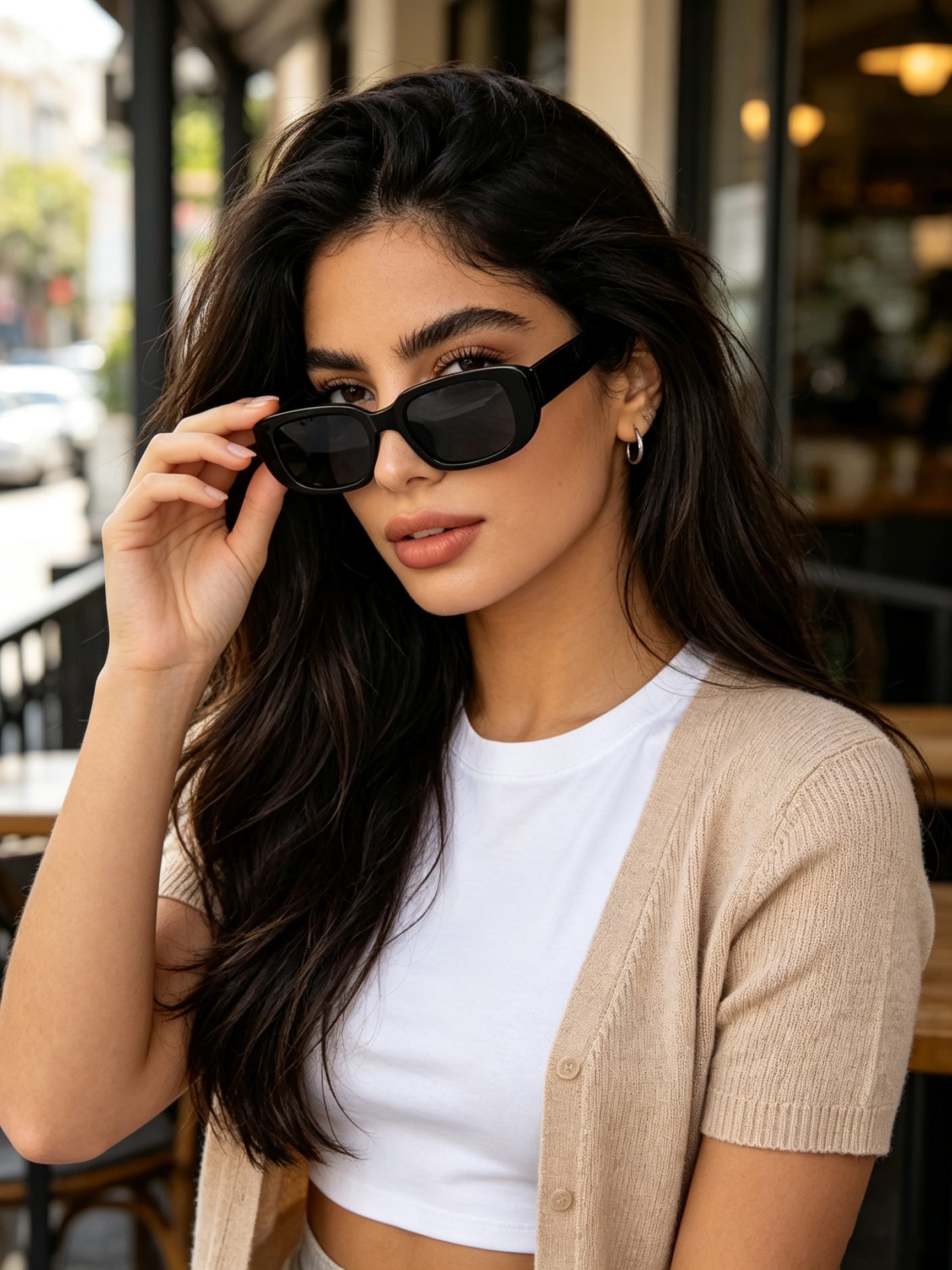 Women Rectangle Black Sunglasses