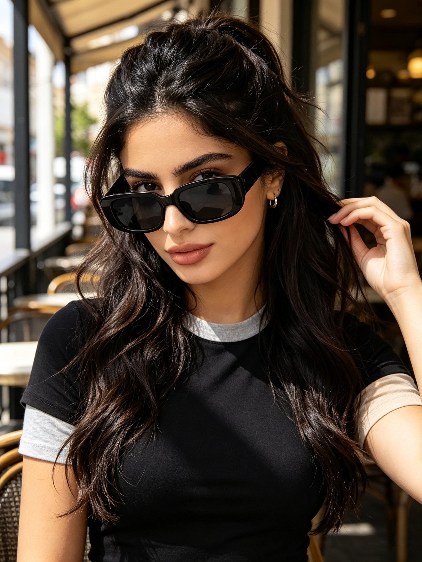 Women Rectangle Black Sunglasses