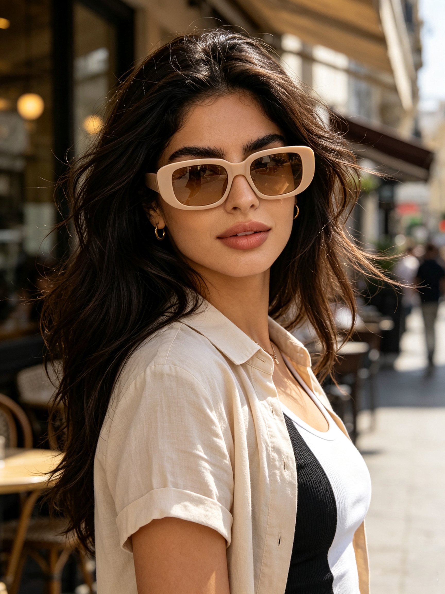 Beige Rectangle Frame Sunglasses