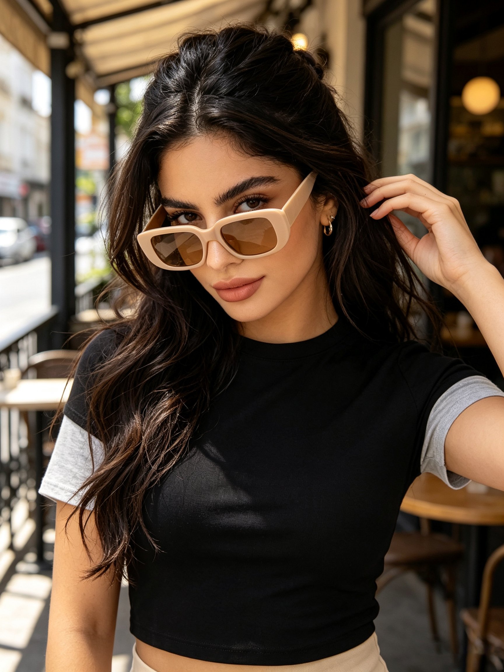 Beige Rectangle Frame Sunglasses