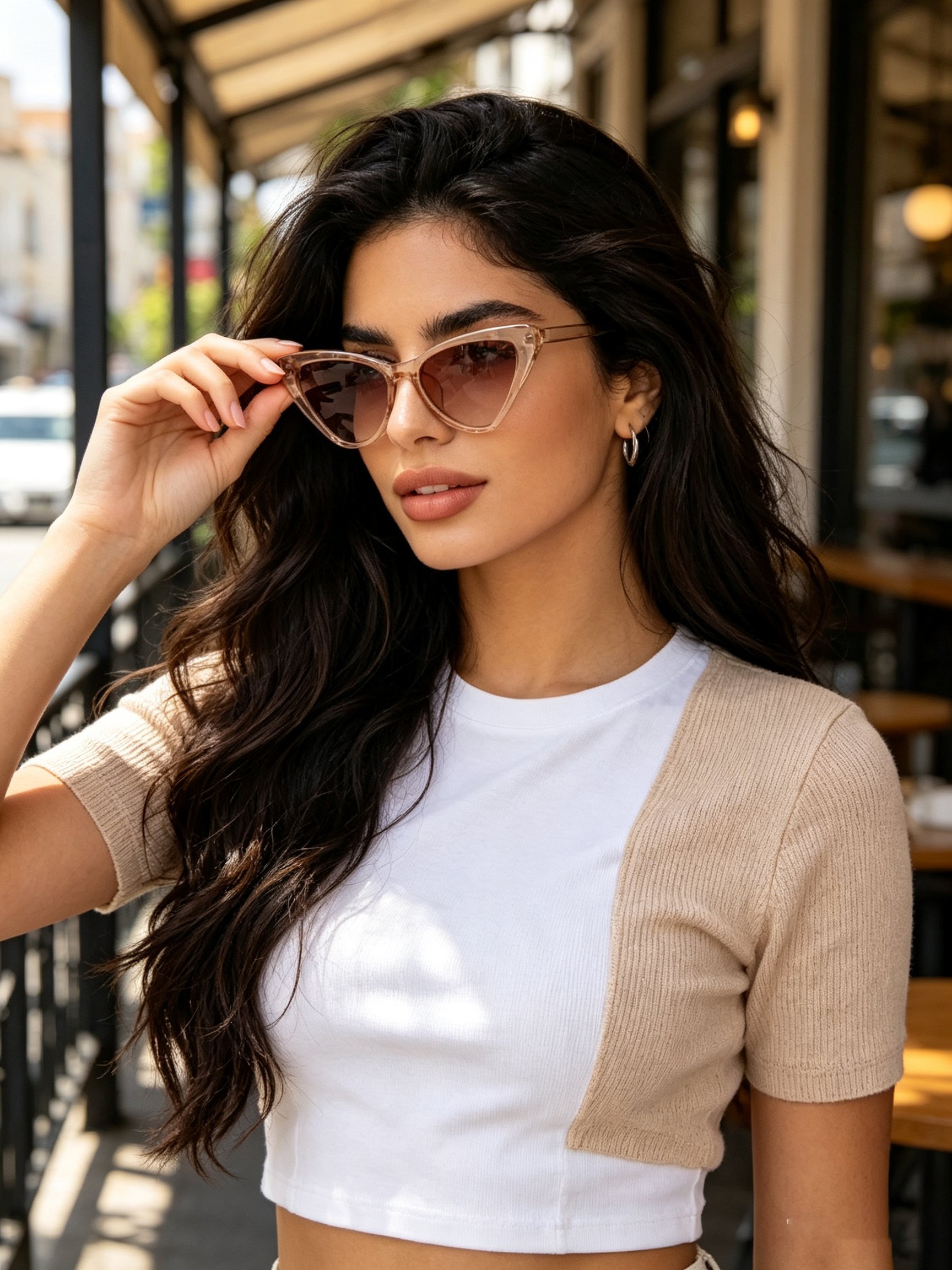 Beige Cat Eye Sunglasses