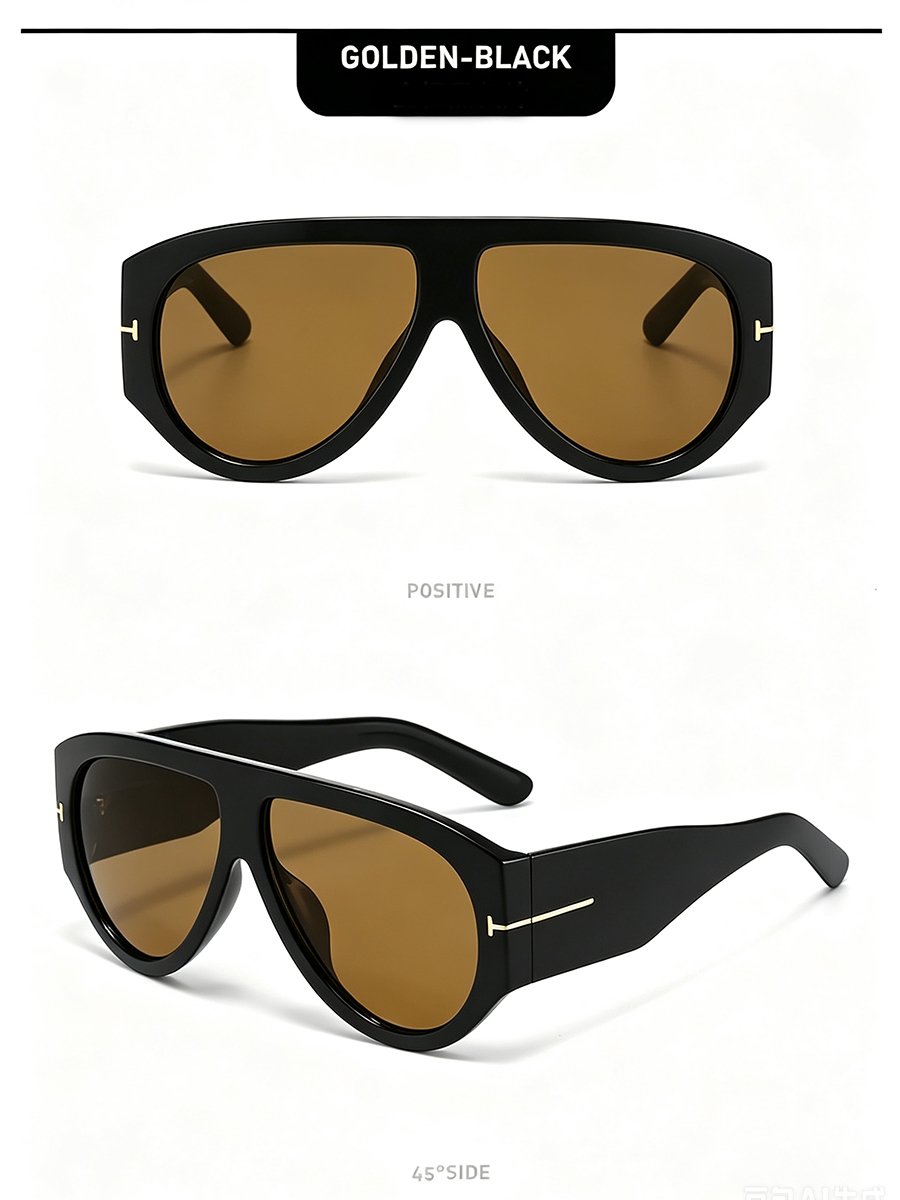 Black Shield Sunglasses with Gold Tone Detail