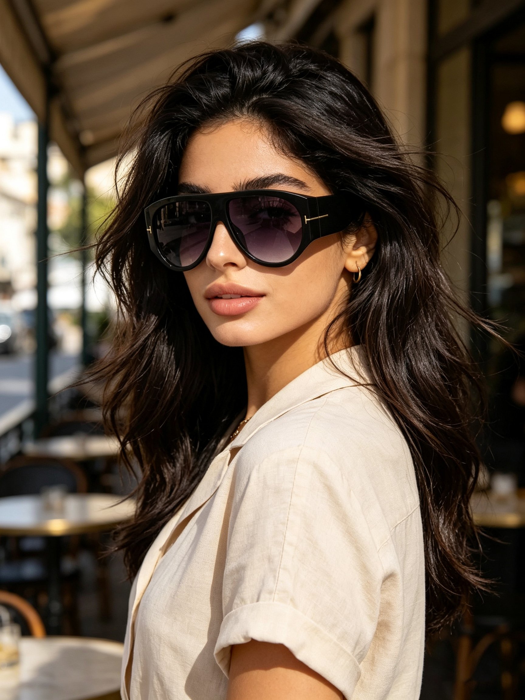 Black Shield Sunglasses with Gold Tone Detail