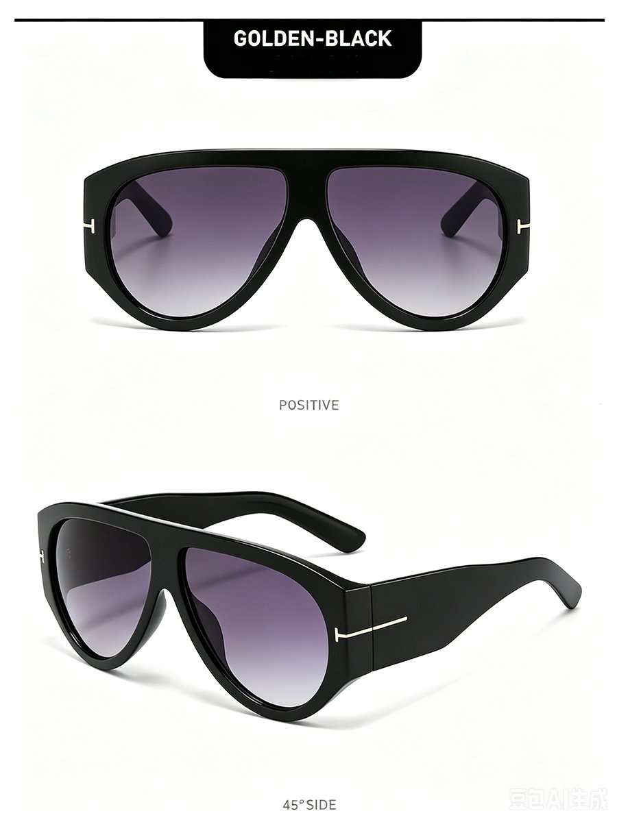 Black Shield Sunglasses with Gold Tone Detail