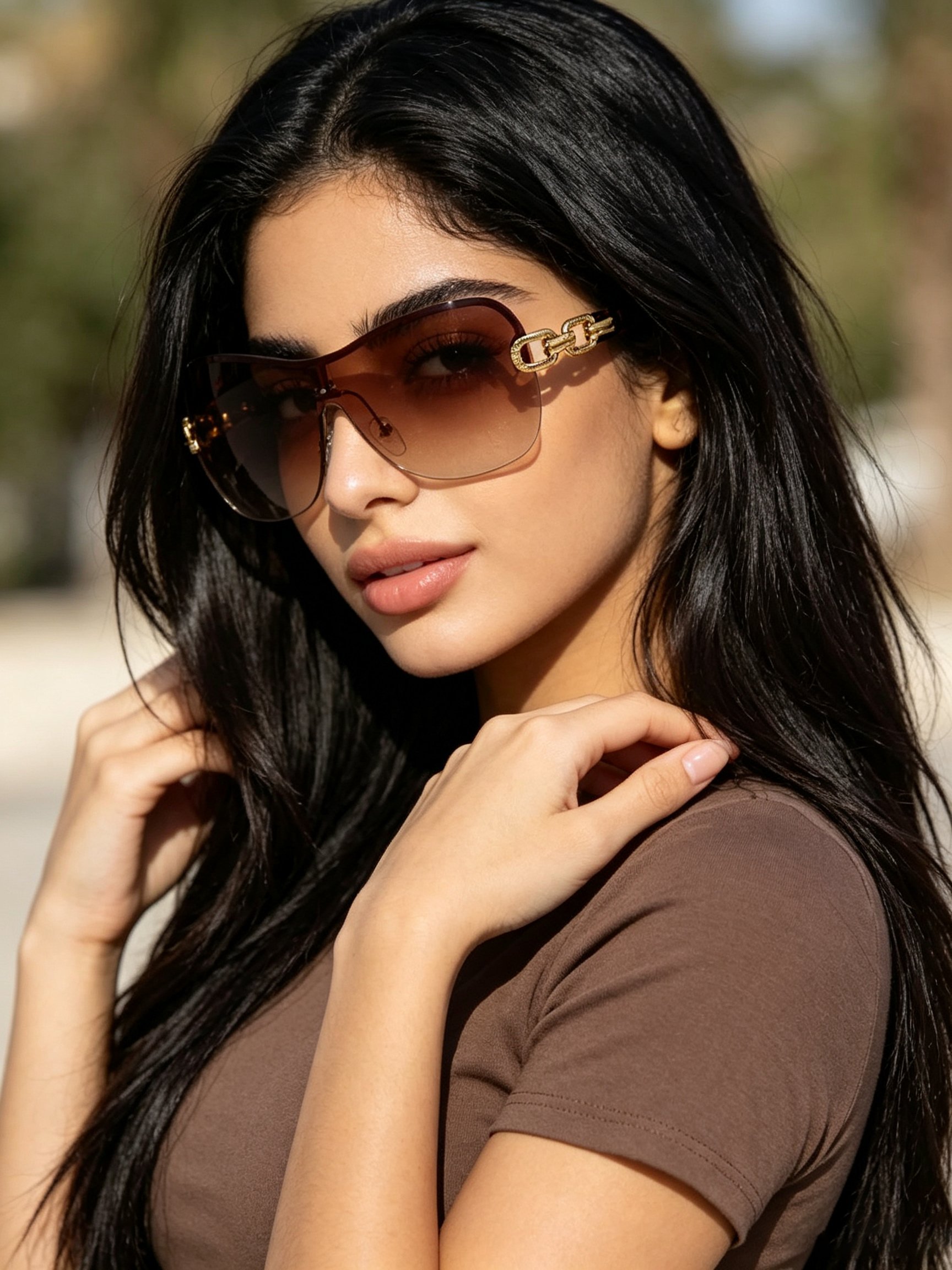 Gold Tone Chain Link Shield Sunglasses