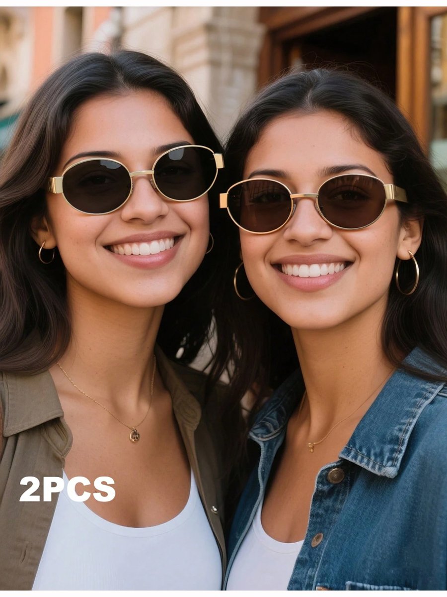 Gold Oval Sunglasses Set - 2 Pack